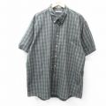 XL★古着 半袖 シャツ メンズ 00年代 00s 大きいサイズ ロング丈 ボタンダウン 濃グレー他 チェック 25aug06 中古 トップス