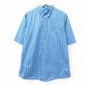 XL★古着 KING SIZE 半袖 シャツ メンズ ロング丈 ボタンダウン 水色他 チェック 25aug06 中古 トップス