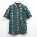 XL★古着 ラングラー Wrangler 半袖 ウエスタン シャツ メンズ ネイティブ柄 ラグ柄 緑他 グリーン ストライプ 25aug07 中古 トップス