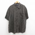 XL★古着 半袖 シャツ メンズ 総柄 ロング丈 シルク 黒 ブラック 25aug08 中古 トップス