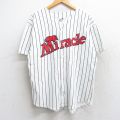 L★古着 半袖 ベースボール シャツ メンズ 80年代 80s ミラクル コットン USA製 白他 ホワイト ストライプ 25aug13 中古 トップス