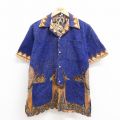 M★古着 半袖 シャツ メンズ 開襟 オープンカラー コットン 紺他 ネイビー 25aug22 中古 トップス