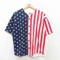 M★古着 半袖 ベースボール シャツ メンズ 90年代 90s 星条旗 コットン USA製 白他 ホワイト 25sep01 中古 トップス