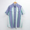 XL★古着 半袖 ウエスタン シャツ メンズ 90年代 90s 大きいサイズ ロング丈 ボタンダウン 白他 ストライプ 26apr03