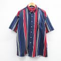 XL★古着 ラルフローレン チャップス 半袖 ブランド シャツ メンズ 90年代 90s ワンポイントロゴ 大きいサイズ ロング丈 コットン ボタンダウン 紺他 ストライプ 26apr03
