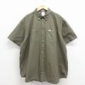 XL★古着 カーハート 半袖 シャツ メンズ 90年代 90s 大きいサイズ ロング丈 コットン ボタンダウン USA製 緑 26apr06