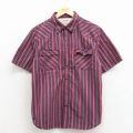 L★古着 リーバイス Levis 半袖 ウエスタン シャツ メンズ コットン 赤紫他 ストライプ 26apr06