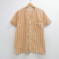 M★古着 半袖 パジャマ シャツ メンズ 80年代 80s ノーカラー ベージュ他 ストライプ【spe】 26apr09