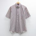 XL★古着 トミーヒルフィガー 半袖 ブランド シャツ メンズ 90年代 90s ワンポイントロゴ コットン ボタンダウン 白他 ストライプ 26apr09