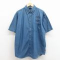 XL★古着 半袖 シャツ メンズ 00年代 00s 十字架 大きいサイズ コットン ボタンダウン 紺 デニム 26apr11