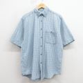 XL★古着 エディーバウアー 半袖 シャツ メンズ 00年代 00s コットン ボタンダウン 薄紺 チェック 26apr11