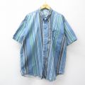XL★古着 セントジョンズベイ 半袖 シャツ メンズ 90年代 90s 大きいサイズ ロング丈 コットン ボタンダウン 薄紺他 ストライプ 26apr13