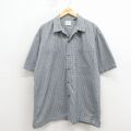 XL★古着 半袖 シャツ メンズ 大きいサイズ ロング丈 コットン 開襟 オープンカラー 紺他 チェック 26apr15