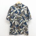 XL★古着 ピエールカルダン 半袖 ブランド ハワイアン シャツ メンズ 90年代 90s 葉 レーヨン 紺他 26apr15