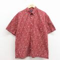 XL★古着 ドッカーズ 半袖 シャツ メンズ 花柄 コットン ボタンダウン エンジ 26apr15