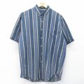L★古着 ベーシックエディションズ 半袖 シャツ メンズ 90年代 90s ボタンダウン 紺他 ストライプ 26apr16