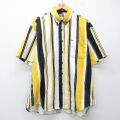 XL★古着 半袖 シャツ メンズ 90年代 90s ロング丈 コットン ボタンダウン USA製 黄他 ストライプ 26apr16