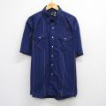 XL★古着 半袖 ウエスタン シャツ メンズ 90年代 90s USA製 紺他 ストライプ 26apr22