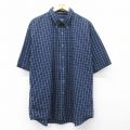 XL★古着 バンヒューセン 半袖 シャツ メンズ 大きいサイズ ボタンダウン 濃紺他 チェック 26apr22