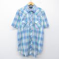 L★古着 半袖 ウエスタン シャツ メンズ 90年代 90s ロング丈 薄紺他 チェック 26apr22