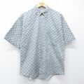 L★古着 半袖 シャツ メンズ 00年代 00s 総柄 コットン ボタンダウン 緑他 26apr24