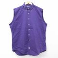 XL★古着 ラルフローレン ノースリーブ ブランド シャツ メンズ 90年代 90s ワンポイントロゴ ロング丈 コットン ボタンダウン 紫 26apr28