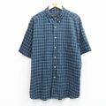 XL★古着 エディーバウアー 半袖 シャツ メンズ 00年代 00s 大きいサイズ ロング丈 コットン ボタンダウン 濃紺他 チェック 26apr28