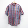 XL★古着 半袖 シャツ メンズ 90年代 90s シアサッカー コットン ボタンダウン 薄紺他 チェック【spe】 26apr28