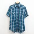M★古着 ラングラー 半袖 ウエスタン シャツ メンズ 90年代 90s 紺 チェック 26apr30