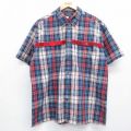 トミーヒルフィガー 90s 半袖シャツ ワンポイントロゴ ネイビーチェック XL | 古着