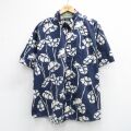 00s 半袖シャツ 葉 ネイビー XL | 古着