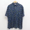L★古着 半袖 ハワイアン シャツ メンズ 00年代 00s ヤシの木 レーヨン ネイビー 26may27