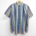 XL★古着 エルエルビーン 半袖 シャツ メンズ 90年代 90s コットン ボタンダウン ネイビー ストライプ 26jun04
