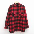XL★古着 タウンクラフト ペニーズ 長袖 ビンテージ ウール シャツ メンズ 60年代 60s マチ付き 大きいサイズ ロング丈 赤 バッファロー チェック 25dec17