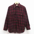 L★古着 長袖 ビンテージ ウール シャツ メンズ 50年代 50s マチ付き エンジ オンブレ チェック【spe】 25dec17