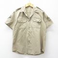 M★古着 半袖 ビンテージ ミリタリー シャツ メンズ 70年代 70s コットン 開襟 オープンカラー ベージュ 26apr09