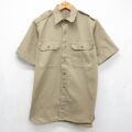 L★古着 半袖 ビンテージ ミリタリー シャツ メンズ 60年代 60s マチ付き コットン ベージュ 26jun09