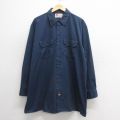 XL★古着 ディッキーズ Dickies 長袖 ワーク シャツ メンズ 00年代 00s 大きいサイズ ロング丈 紺 ネイビー 25may26 中古 トップス