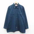 XL★古着 ディッキーズ Dickies 長袖 ワーク シャツ メンズ 90年代 90s 大きいサイズ ロング丈 USA製 紺 ネイビー 【spe】 25oct11 中古 トップス