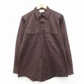 L★古着 ディッキーズ 長袖 ワーク シャツ メンズ 90年代 90s USA製 こげ茶【spe】 26feb17