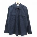 XL★古着 長袖 ワーク シャツ メンズ 80年代80s USA製 紺 26feb17
