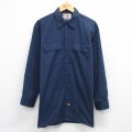 XL★古着 ディッキーズ 長袖 ワーク シャツ メンズ ロング丈 紺 26feb25