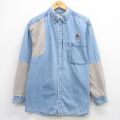 XL★古着 長袖 ハンティング シャツ メンズ シカ ツートンカラー 薄紺 デニム他【spe】 26feb25