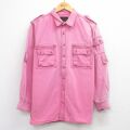 XL★古着 長袖 サファリ シャツ メンズ 90年代 90s 大きいサイズ コットン ピンク 26feb25