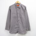 L★古着 レッドキャップ 長袖 ワーク シャツ メンズ ARIZONA ロング丈 グレー系 26mar14