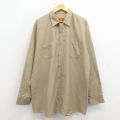 XL★古着 レッドキャップ 長袖 ワーク シャツ メンズ 00年代 00s 大きいサイズ ロング丈 ベージュ 26mar18