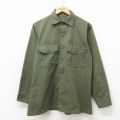 L★古着 長袖 ミリタリー シャツ メンズ 80年代 80s 緑 26apr04
