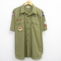 XL★古着 半袖 ボーイスカウト シャツ メンズ 80年代 80s 開襟 オープンカラー USA製 緑 グリーン 25jun26 中古 トップス