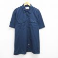 XL★古着 ディッキーズ Dickies 半袖 ワーク シャツ メンズ 00年代 00s 大きいサイズ ロング丈 紺 ネイビー 25jul05 中古 トップス