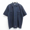 XL★古着 ディッキーズ Dickies 半袖 ワーク シャツ メンズ 大きいサイズ ロング丈 紺 ネイビー 25jul07 中古 トップス